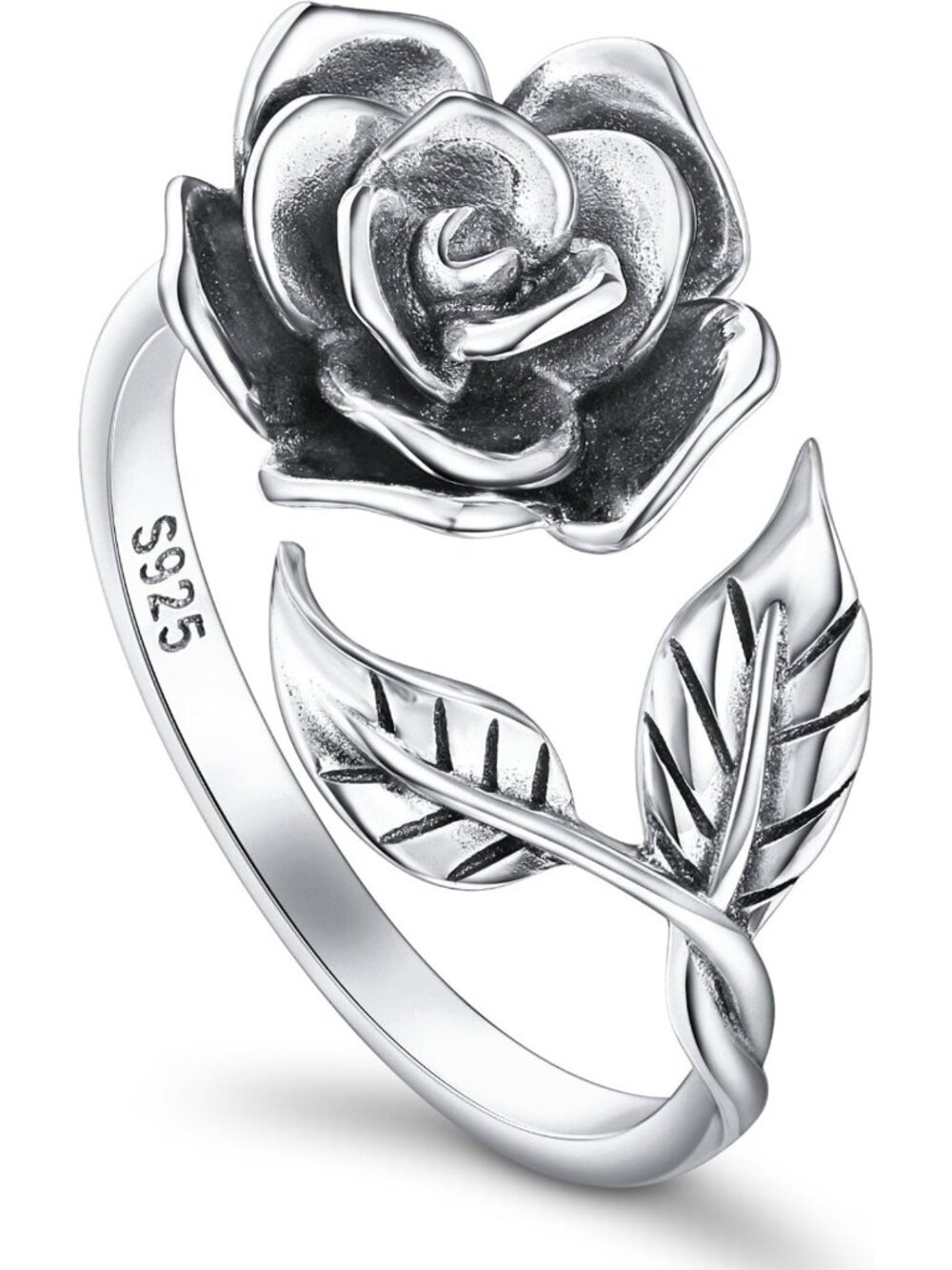 Adjustable S925 Sterling Silver Rose Flower Wrap Ring - Elegant Jewelry for